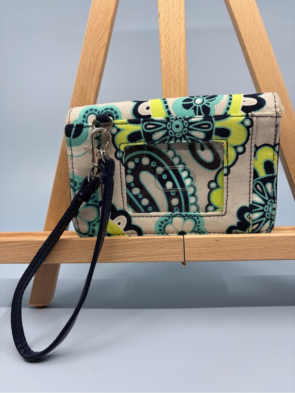 Thirty-One Paisley Day EveryDay Wristlet Wallet Teal Lime Navy ZipAround RETIRED